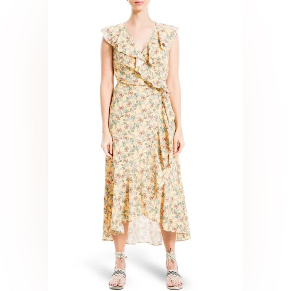 Max Studio Patterned Ruffle Wrap Midi Dress